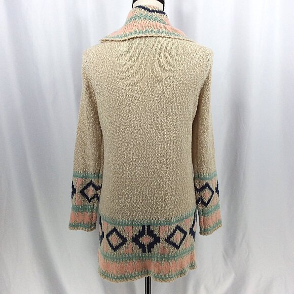 Blue B Collection Apricot Aztec Open Duster Cardigan Sweater Womens Size Medium - Picture 7 of 12